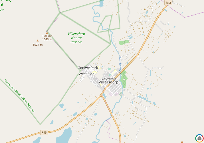 Map location of Villiersdorp